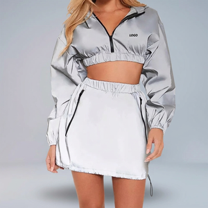 Unisex Silver Sporty Printed Plus Size Tracksuit Set Full Sleeve Quarter-Zip Crop Top Shorts Quick Dry 100% Nylon Autumn Casual - Product Image 2