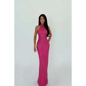 ชุดเดรสทรงเอไลน์สีชมพูฟูเชียประดับเลื่อม ดีไซน์ทันสมัย เหมาะสำหรับงานปาร์ตี้และงานทางการ ความยาวระดับเข่า พร้อมพู่ห้อยและลูกปัดตกแต่ง ไซส์ XS ถึง XL - Product Image 2