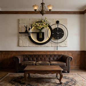 Décoration murale 3D de luxe pour salon moderne, sculpture murale, peinture en relief, peinture en grès LED faite à la main - Product Image 2