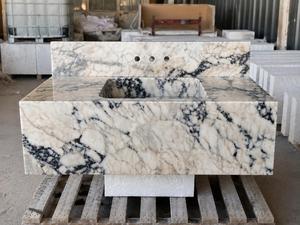 Mueble de Baño de Lujo con Lavabo Integrado de Mármol Calacatta Viola Acanalado, Lavabo Flotante de Piedra Natural Hecho a Mano - Product Image 5
