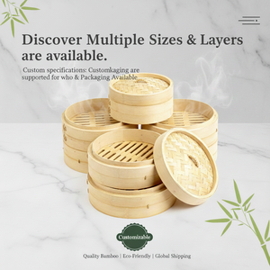 قدر بخار من الخيزران الطبيعي بطبقتين صديق للبيئة، متوافق مع الحث الكهرومغناطيسي والغاز والكهرباء، غطاء متعدد السعات للطهي بالبخار - Product Image 2