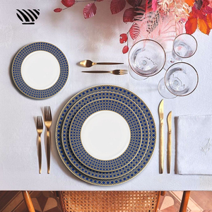 Juego <span class=keywords><strong>de</strong></span> Platos <span class=keywords><strong>de</strong></span> Porcelana China con Incrustaciones Doradas <span class=keywords><strong>y</strong></span> Cuadrícula Azul Oriental Tradicional, Platos Ecológicos Hechos a Mano para Cenar <span class=keywords><strong>y</strong></span> Regalar - Product Image 1