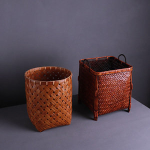 <b>Bamboo</b> Woven Storage Basket Rectangle Tung Oil Lacquer Finish For Living Room Neatening Cosmetics Jewelry Storage - Product Image 4