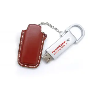 High quality fashion leather USB flash drive 3.0 custom logo metal pen drive for promotion Gifts mini key chain memory stick 2.0