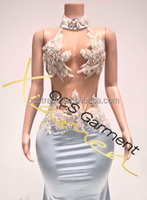 Ocstrade Para Mujeres robes de soirée élégantes pour les femmes maille transparente voir à travers licou dos nu strass robe de bal