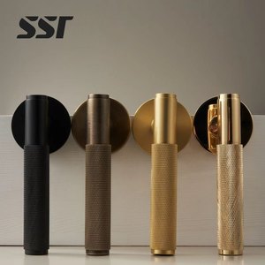 Dooroom Knurled Brass Door Lock Handles Lever Set Interior Magnetic Private Passage <b>Dummy</b> EU Cylinder - Product Image 1