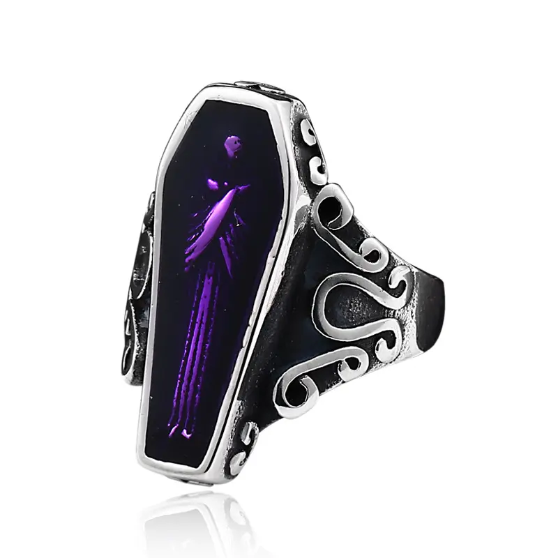 Anillo masculino de acero de titanio retro Vintage Titanium Steel Vampire Coffin anello da uomo anello di personalità in acciaio inossidabile