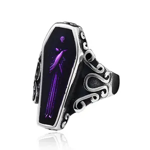 Anillo masculino de acero de titanio retro Vintage Titanium Steel Vampire Coffin Men's Ring Stainless Steel Personality Ring