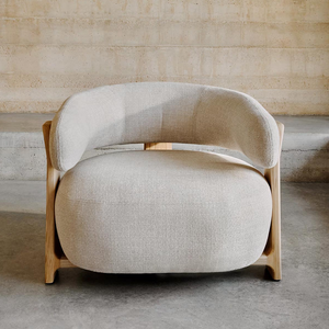 Poltrona Lounge dal Design Moderno con Telaio in Frassino Massiccio e Rivestimento in Cotone e Lino, Colore Personalizzabile per Soggiorno - Product Image 4