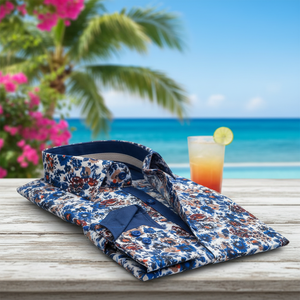 Blue Floral Casual Dress Shirt for Men 100% Cotton High Quality Spring Shirt - Product Image 3