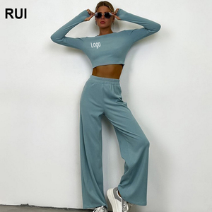 RUIQUWIN 2024, conjunto de dos piezas para mujer, chándal de Color sólido, respetuoso con el medio ambiente, Otoño, tejido ajustado, transpirable, peso pesado, cómodo, suelto - Product Image 1