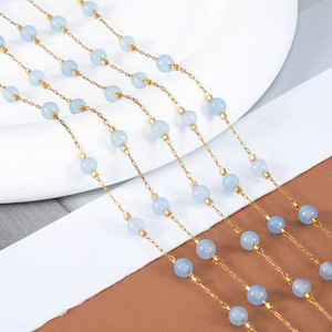 Chaîne de perles en acier inoxydable avec pierres rondes naturelles |   Chaîne de collier et de bracelet DIY au mètre - Product Image 2