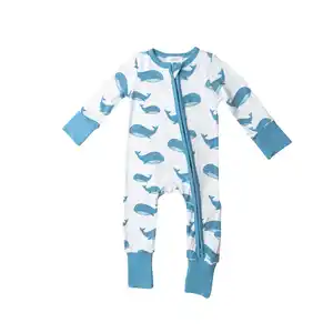Wholesale Bamboo Baby Sleeper Pajamas Kids Bamboo Baby Clothes Onesies Custom Printed Bamboo Viscose Baby Footie Zipper Rompers