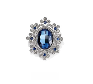 Broche en alliage plaqué rhodium en forme de fleur, avec cristal bleu ovale et strass, accessoires de fête pour femmes - Product Image 5