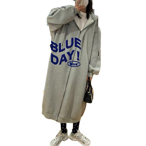 Koreaanse Winter Dames Maxi Sweatshirt Jurk Casual Plus Size Oversized Vrouwen Zwaar Gewicht Lange Capuchon Hoodie Jassen Rits Jack - Product Image 5