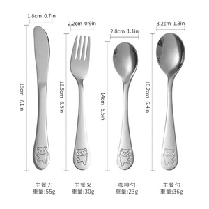 Ensemble de <span class=keywords><strong>couverts</strong></span> <span class=keywords><strong>en</strong></span> acier inoxydable rond noir doré mignon de dessin animé 4 pièces Ensemble moderne de couteau à dîner cuillère fourchette <span class=keywords><strong>pour</strong></span> bébés enfants - Product Image 5
