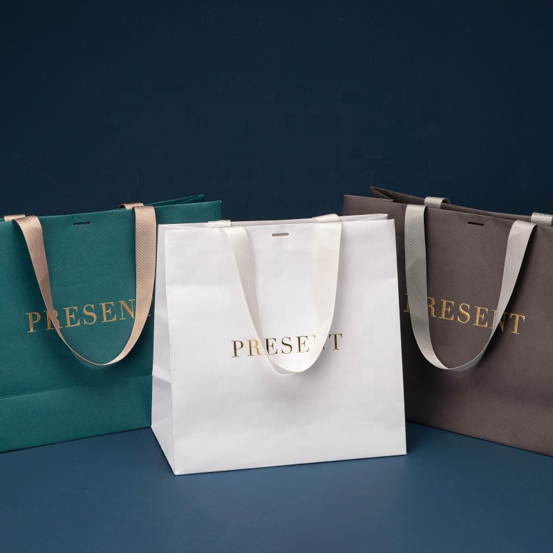 Rectangular Take Away Wrapping Plain Paper Bags With Handles Customised Large Printed Craft Shopping Paper Bag