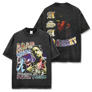 Oem Custom 260 GSM Rock Band Hip Hop Bob Marley sorridente grafica Unisex t-Shirt Vintage oversize con lavaggio acido t-Shirt per gli uomini - Product Image 1