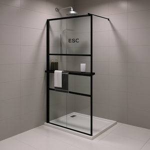 Mampara de ducha con estante, 39.4x76.8 pulgadas, vidrio ESG, marco de aluminio, puerta corredera, diseño minimalista - Product Image 2