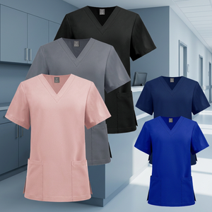 Uniforme Médico Personalizado con Logotipo, Blusa Quirúrgica de Poliéster y Spandex sin Costuras con Bolsillo en el Pecho y Cuello en V para Enfermeras, Hombres y Mujeres, Unisex, Color Sólido - Product Image 3