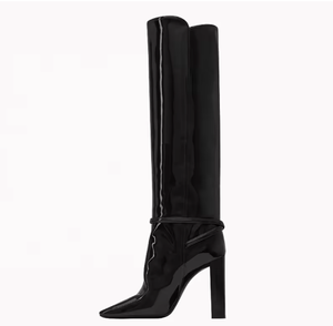 Stivali Alti da Donna con Tacco Grosso, Stivali Sopra il Ginocchio <span class=keywords><strong>Neri</strong></span> <span class=keywords><strong>Lucidi</strong></span> - Product Image 1