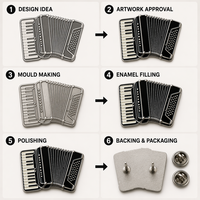 Broche épinglée personnalisée en émail accordéon, badge métallique instrument de musique, cadeau souvenir pour professeur de musique, vente en gros, usine OEM ODM