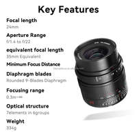 7artisans Lentilles Objectif 24mm F1.4 APS-C Grande Ouverture Humanités Primes Objectif pour Sony E Canon EF-M Canon RF-S Fuji X M4/3 Nikon Z