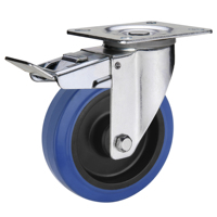 Roue pivotante en caoutchouc élastique bleu à noyau en nylon de 80 à 200 mm, frein total, robuste pour les valises de transport et les applications industrielles