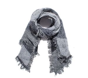 Chal de ganchillo grueso para mujer, otoño e invierno, bufanda diagonal a cuadros negra y gris, a la moda - Product Image 1