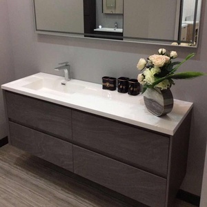 Meuble de salle de bain intelligent en chêne avec lavabo mural design nordique, combinaison lavabo pour se laver les mains et le visage, export - Product Image 4