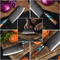 Xyj couteau de Chef chinois, lame en acier damas 7.5 pouces avec manche en résine, couteau de boucher pour la viande à légumes boîte cadeau incluse