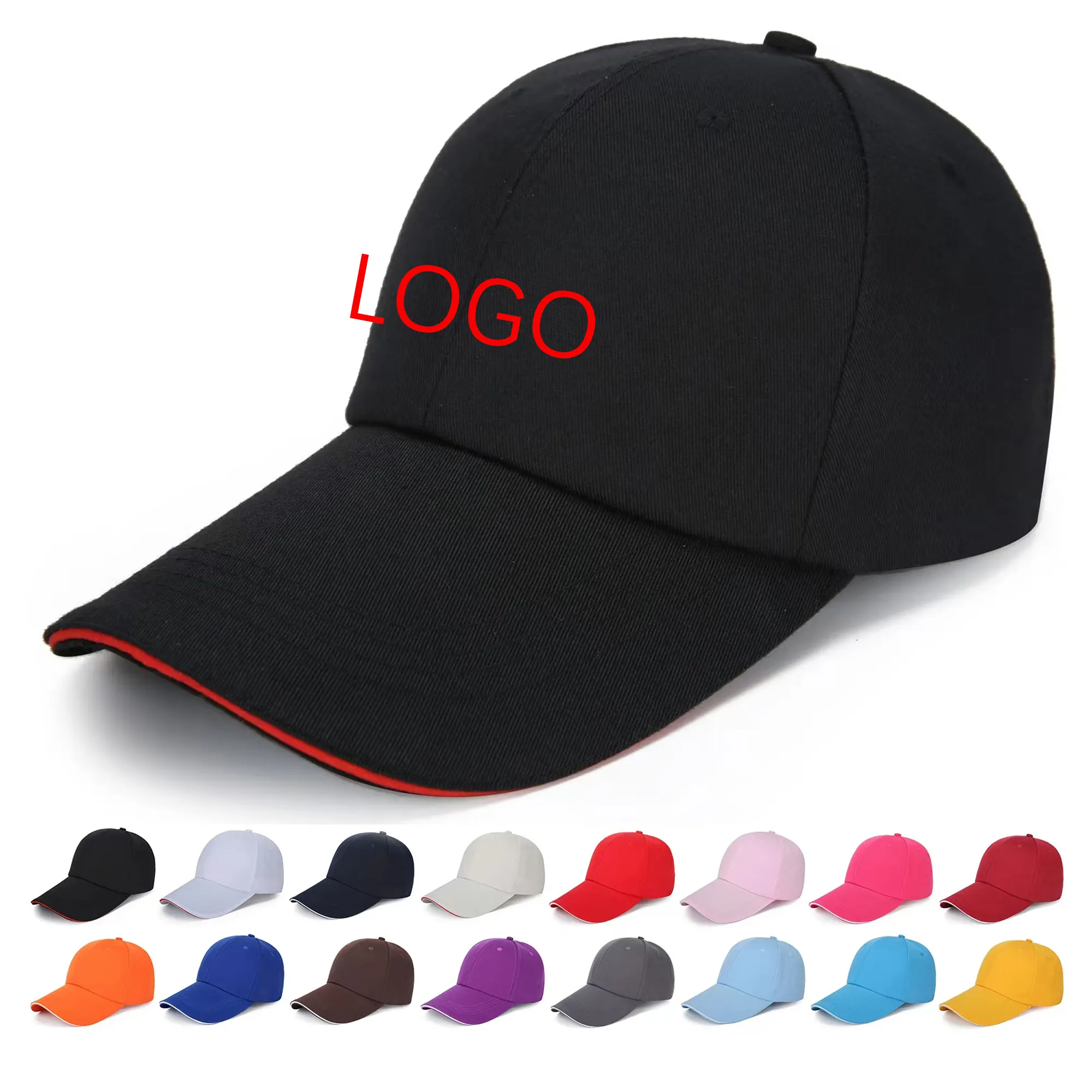 Cappelli da Baseball strutturati in cotone tinta unita con Logo stampato ricamo personalizzato cappellini a sfera vuoti alla moda regolabili con tesa a Sandwich