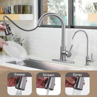 Robinet de cuisine en acier inoxydable 304 brossé nickelé, sans plomb, avec filtre à eau intégré, monocommande, à poser sur comptoir, pour usage hôtelier, avec fonction inversée