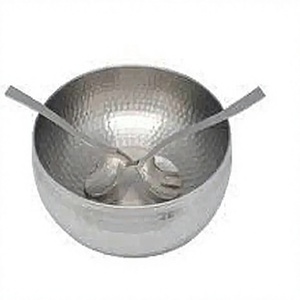 Hammered <b>Metal</b> <b>Bowl</b> With Two Serving Spoons Handmade Minimalist Design For Food Serving Home Use Wholesale Round <b>Metal</b> <b>Bowl</b> - Product Image 1