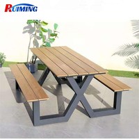 Table de pique-nique moderne intégrée en alliage d'aluminium et plastique, ensemble banc et table de parc écologique pour mobilier d'extérieur