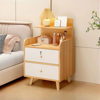 Table de chevet artificielle avec étagère de rangement supérieure, armoire de chevet à deux tiroirs, petite table d'appoint à pieds en bois pour chambre à coucher