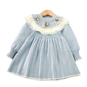 Vente en gros de vêtements d'hiver pour filles en coton doux personnalisés <span class=keywords><strong>robe</strong></span> <span class=keywords><strong>pull</strong></span> pour bébé en tricot à col rond pour enfants de 1 à 6 <span class=keywords><strong>ans</strong></span> - Product Image 1