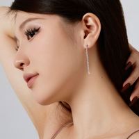 Dylam Coeur 18K Bijoux Cz Cubic Zirconia Chain Triangle Tassel Stud Earring S925 Sterling Silver Drop Earrings For Women