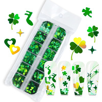 Paillettes pour ongles en forme de cœur vert laser, trèfle à quatre feuilles, série de paillettes pour la Saint-Patrick