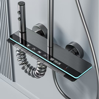 Ensemble de douche thermostatique économique 4 fonctions avec affichage numérique LED, mitigeur de salle de bain chaud/froid en aluminium gris