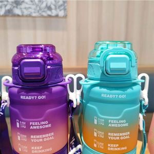 Bouteille en plastique portable de 1000 ml grande capacité, écologique, dégradé de couleurs, givrée, pour sport, camping, boisson directe, compatible eau bouillante - Product Image 4