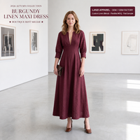 Robe longue sur mesure pour femme, col plongeant, taille ajustée, grandes tailles, usine de vêtements OEM ODM