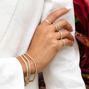 Gemnel <strong>Initial</strong> Cz 925 <strong>Sterling</strong> <strong>Silver</strong> Gold Plated 2mm Tennis Diamond <strong>Bracelet</strong> Women - Product Image 4