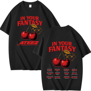 Maglietta a maniche lunghe ATEEZ 2026 World Tour Your Fantasy Cherry Blank, vestibilità ampia, effetto vintage, tinta unita, traspirante e leggera - Product Image 3
