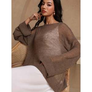 Pull décontracté à épaules tombantes marron café pour femmes - Product Image 2