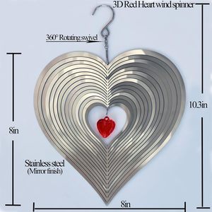 Spinner à vent en acier inoxydable moderne en forme de cœur 3D, résistant aux intempéries, décoration de jardin extérieur, ornement cadeau - Product Image 4