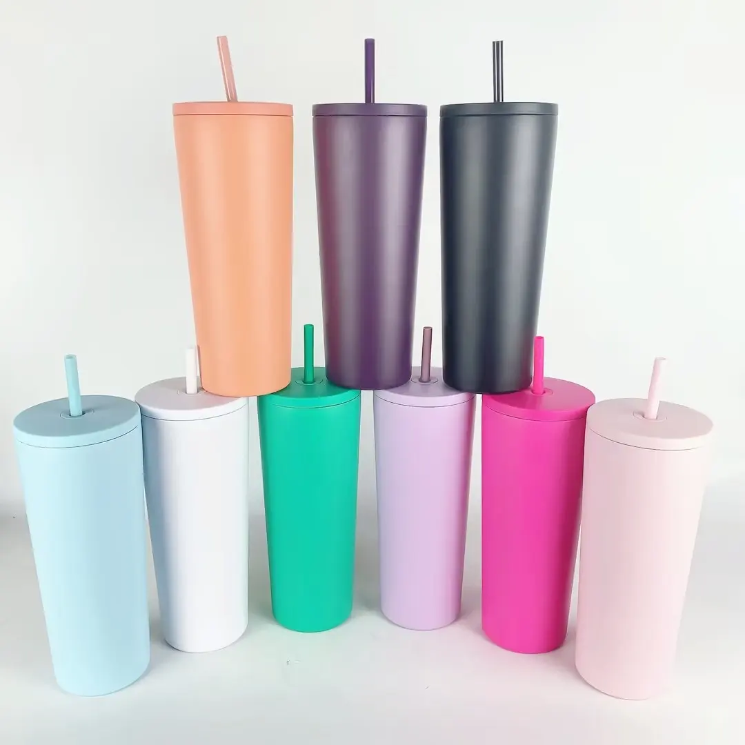 Personalizado Slim Acrílico Pastel Colorido Semi-Matte Tumblers Promocionais 24oz Plástico Reutilizável Tumbler com logotipo