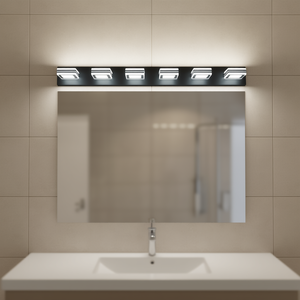 Lámpara de tocador LED moderna de 39 pulgadas, negra, con 6 luces, pantallas cuadradas de acrílico, montaje en pared para iluminación de espejo de baño - Product Image 2