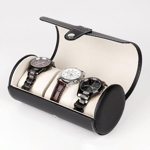 Wholesale and custom 3-position cylindrical <b>watch</b> box, travel portable <b>watch</b> protective box, PU leather <b>watch</b> packaging box - Product Image 1