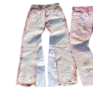 YSJY Jeans da <span class=keywords><strong>Uomo</strong></span> Personalizzati con Patchwork, Gamba <span class=keywords><strong>Larga</strong></span>, Lavaggio Acido, Effetto Vissuto e Stile Svasato - Product Image 1